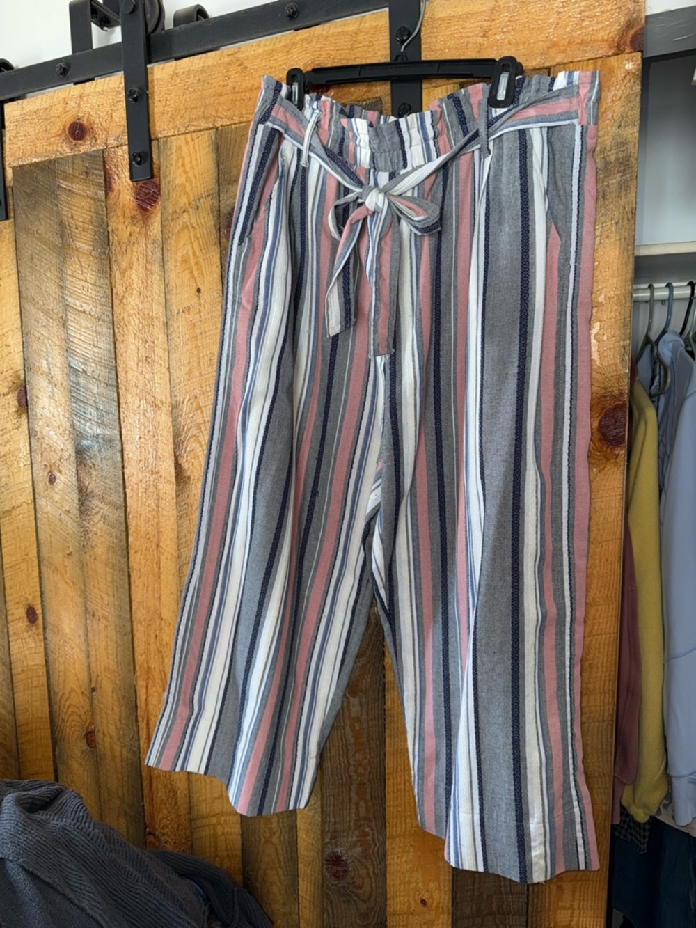 Knox Rose Striped Straight-Leg Pants in Pink, Gray & White